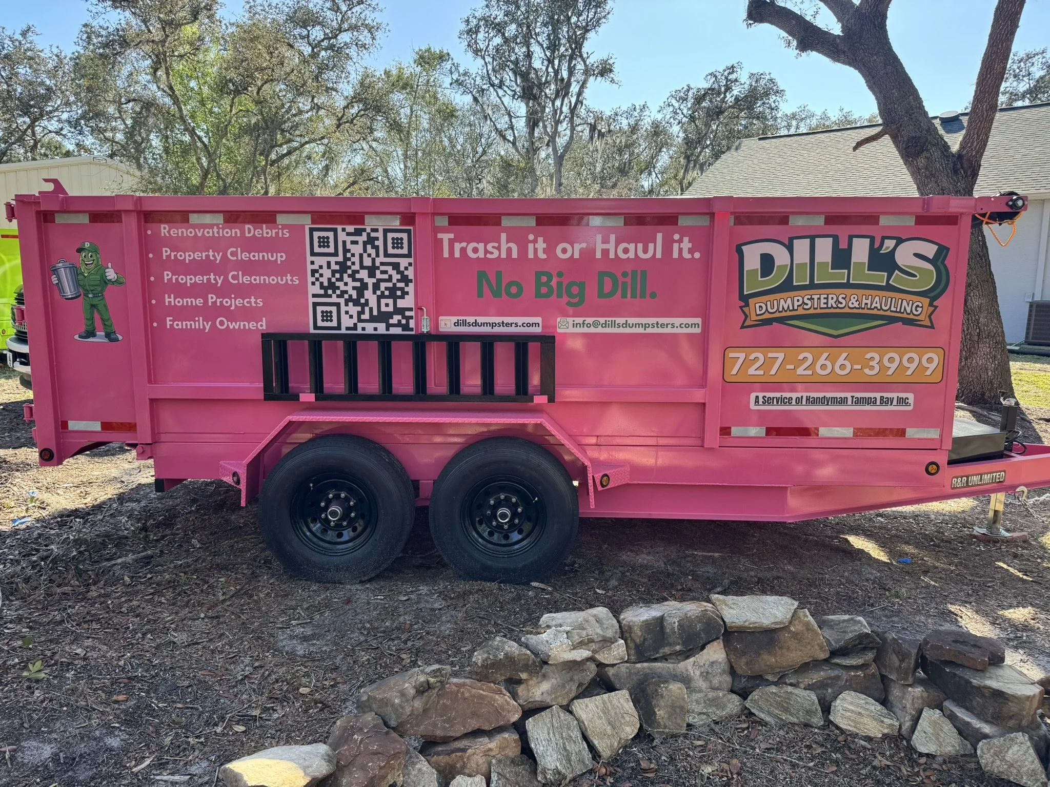 image of pink dump trailer 7x16