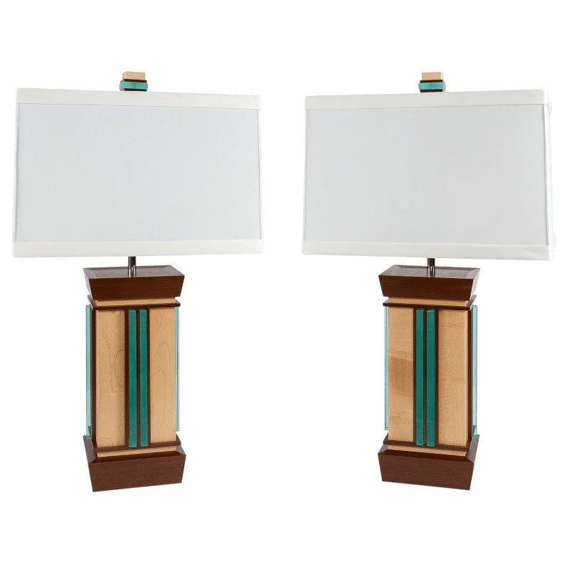 Custom made Aqua Undertone Lamps in Peruvian Walnut and Maple