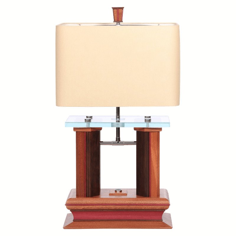 Large custom made desk lamp with exotic hardwoods