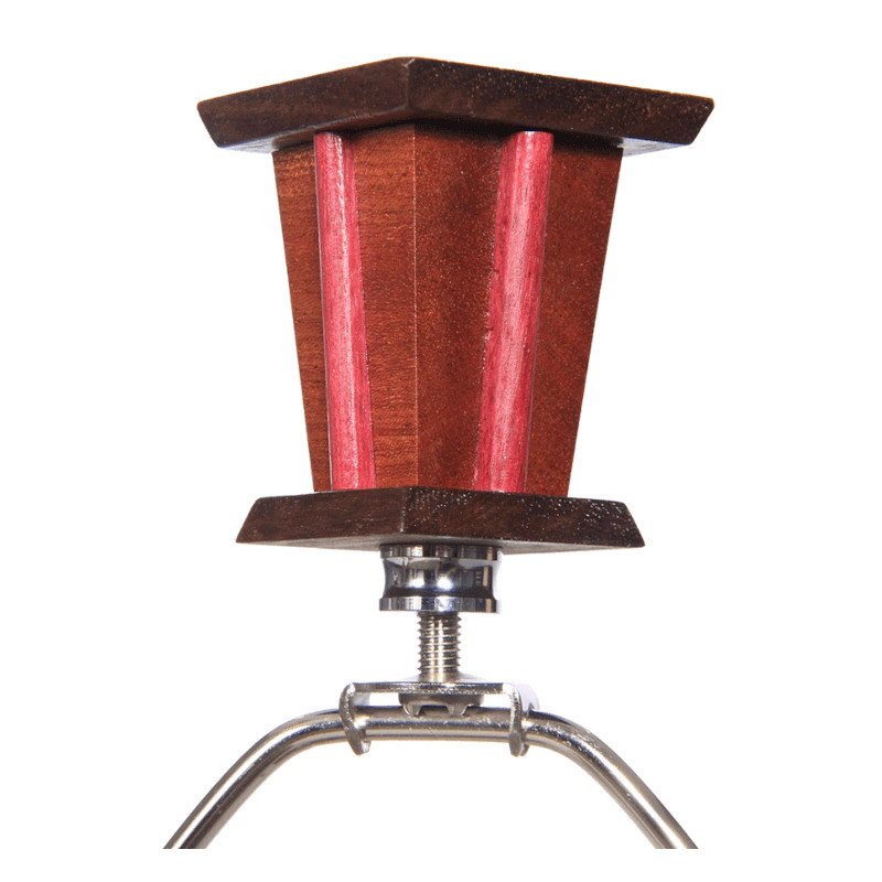 Custom lamp finial with a mix of exotic hardwoods.