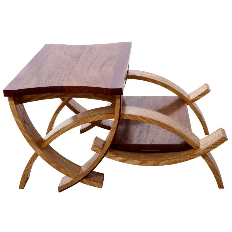 A contemporary step stool design with exotic wood.