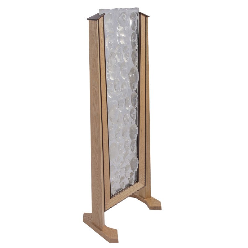 Red oak and Peruvian walnut frame with lighting for Bill Hawk's art glass