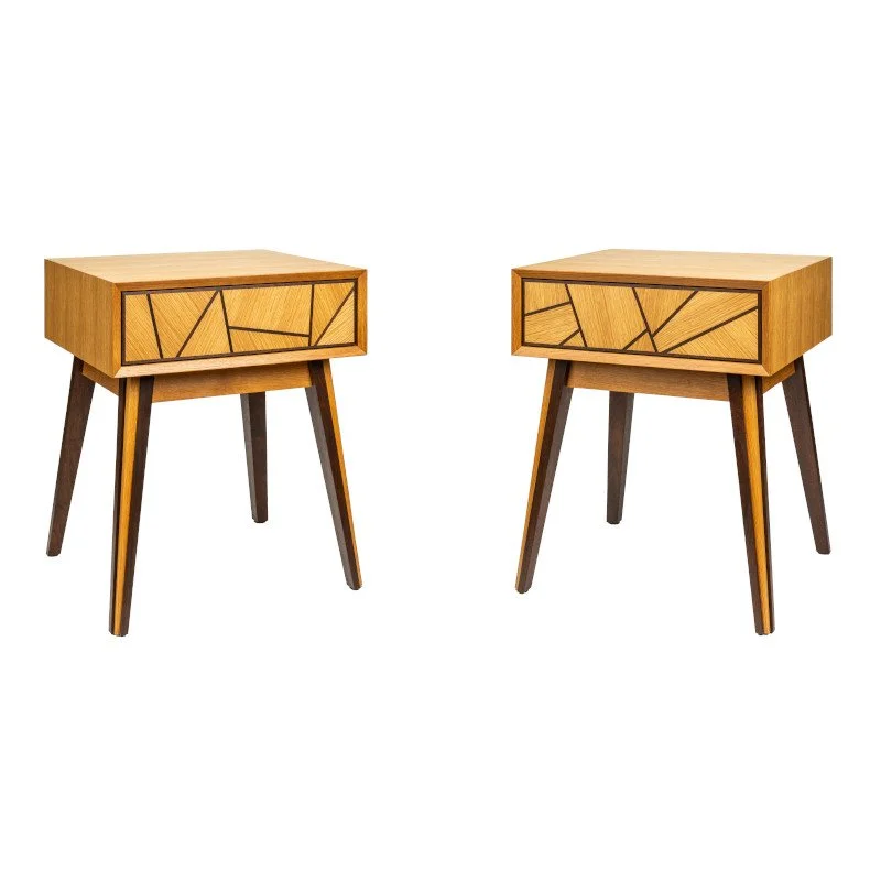 Custom made mid-century modern nightstands with white oak and Peruvian walnut