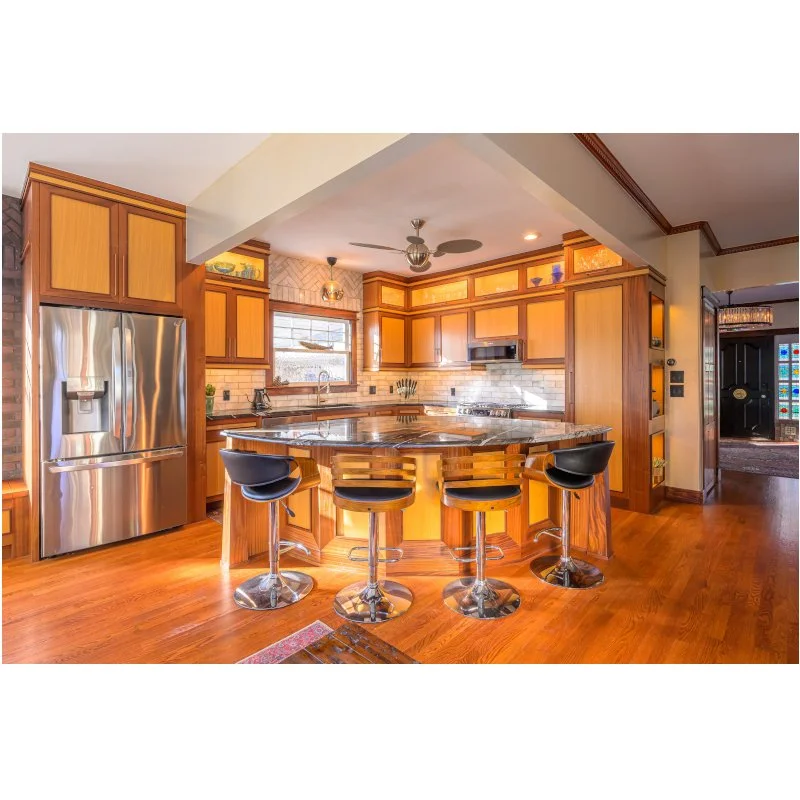 Craftsman style kitchen with natural wood tones and kitchen island