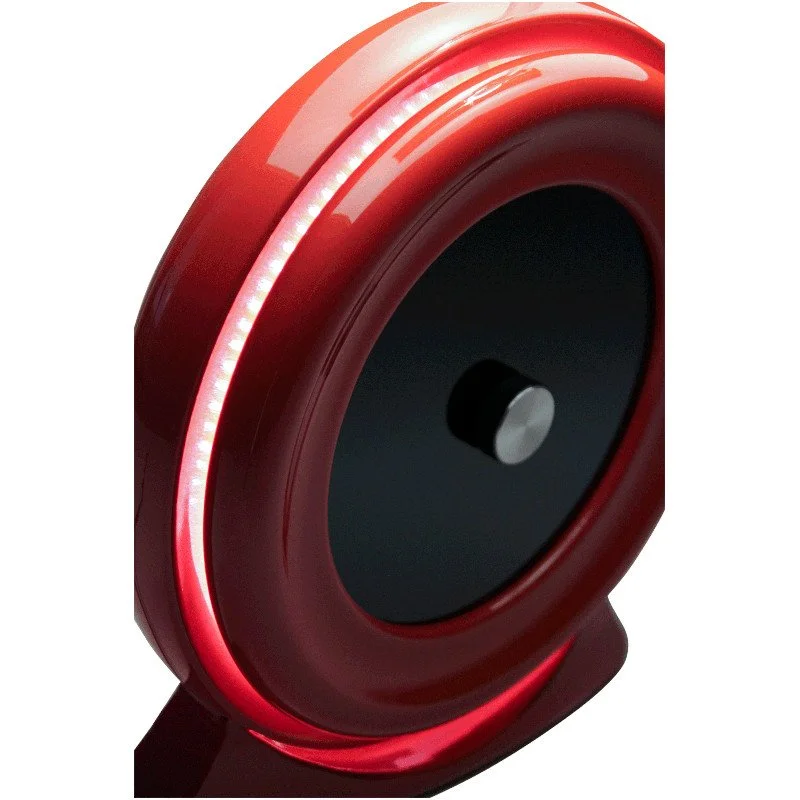 Custom lamp with recessed LED lighting and a metal power switch.