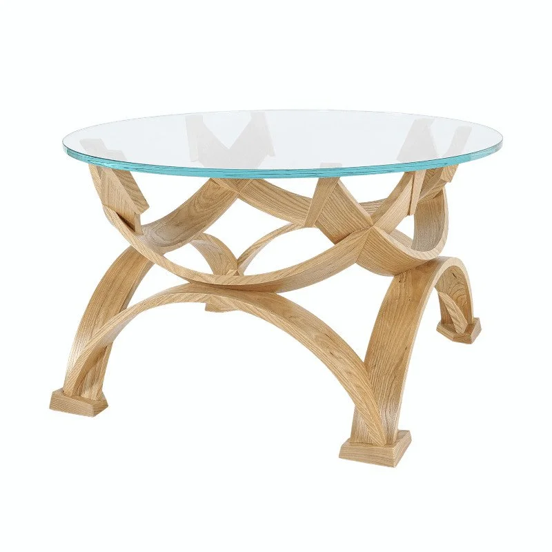 Custom made art furniture coffee table with bent wood and glass
