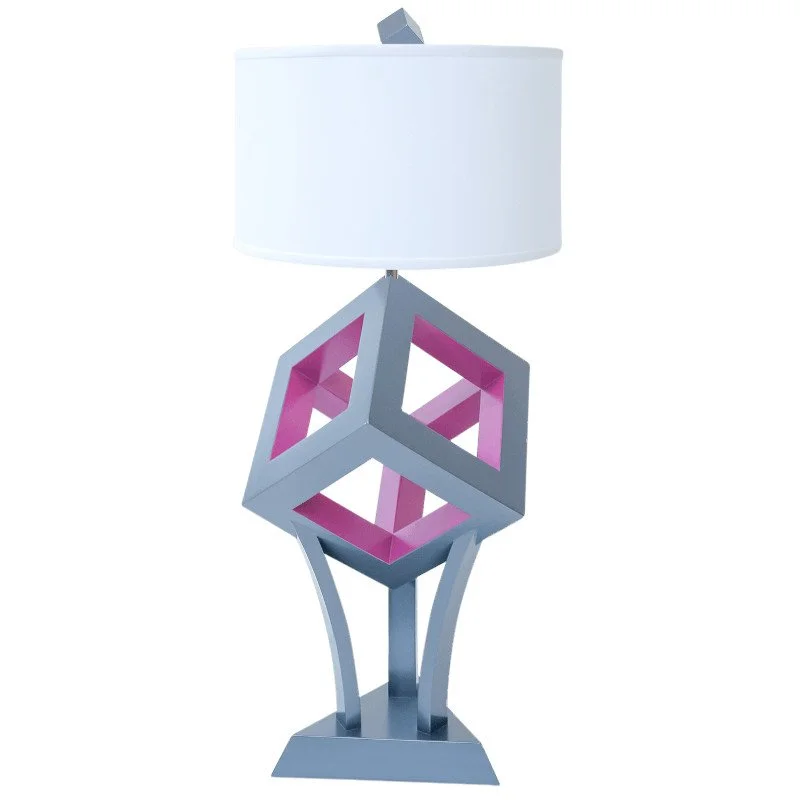 Custom made lamp with pedestal base and grey metallic paint