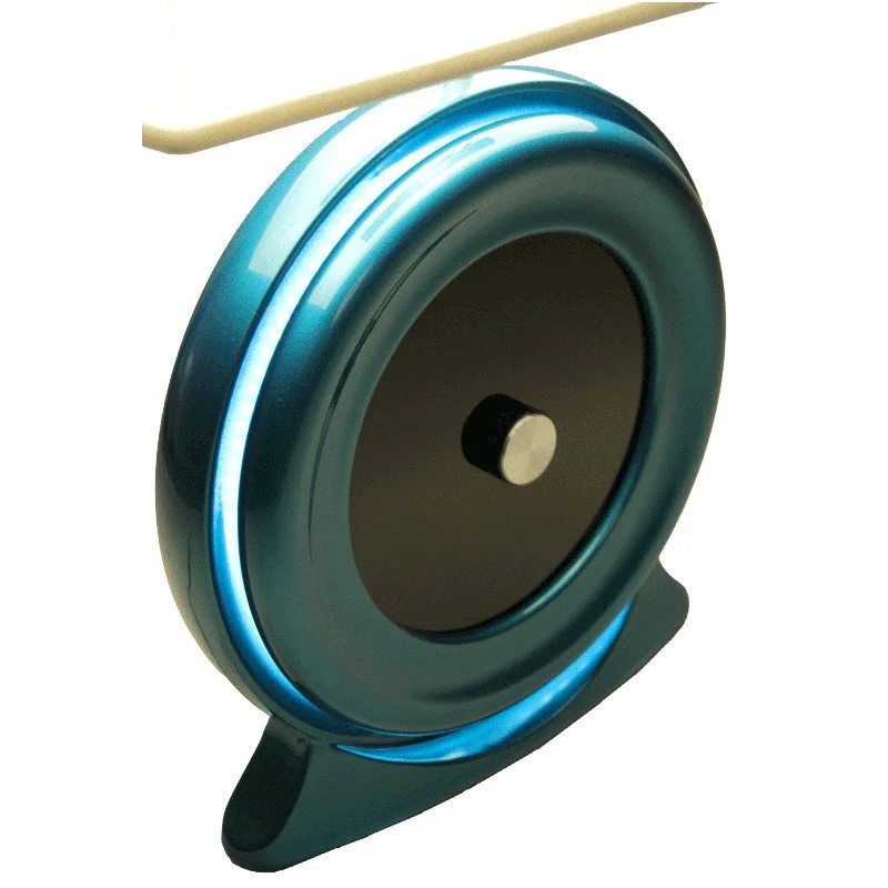 A close-up of a modern lamp with LED light ring night light feature.