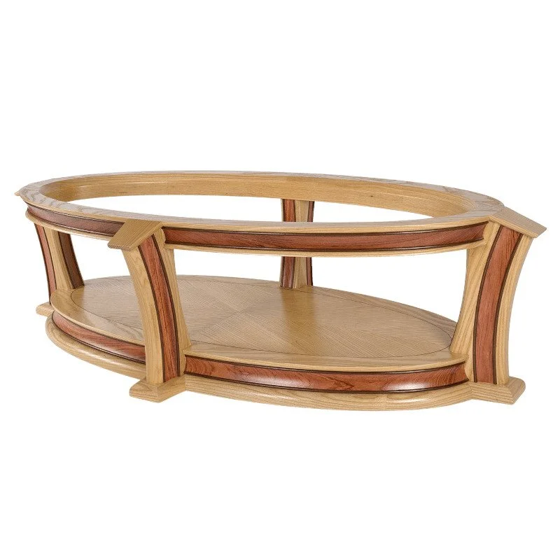 Custom made oval coffee table with natural wood