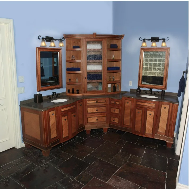 Custom made vanity in transitional style with exotic hardwoods