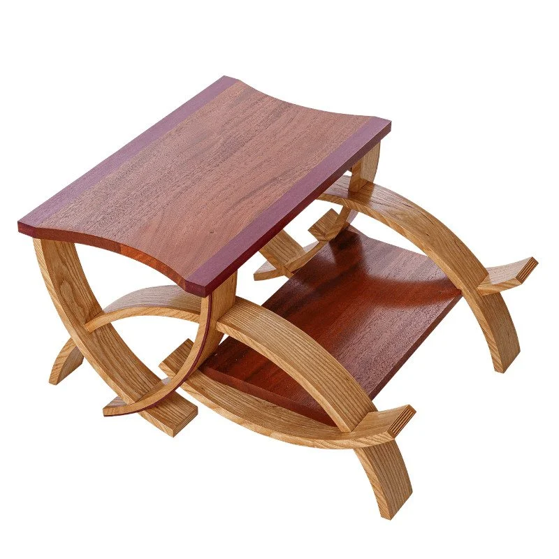 Custom made step stool with elegant curves and exotic hardwood