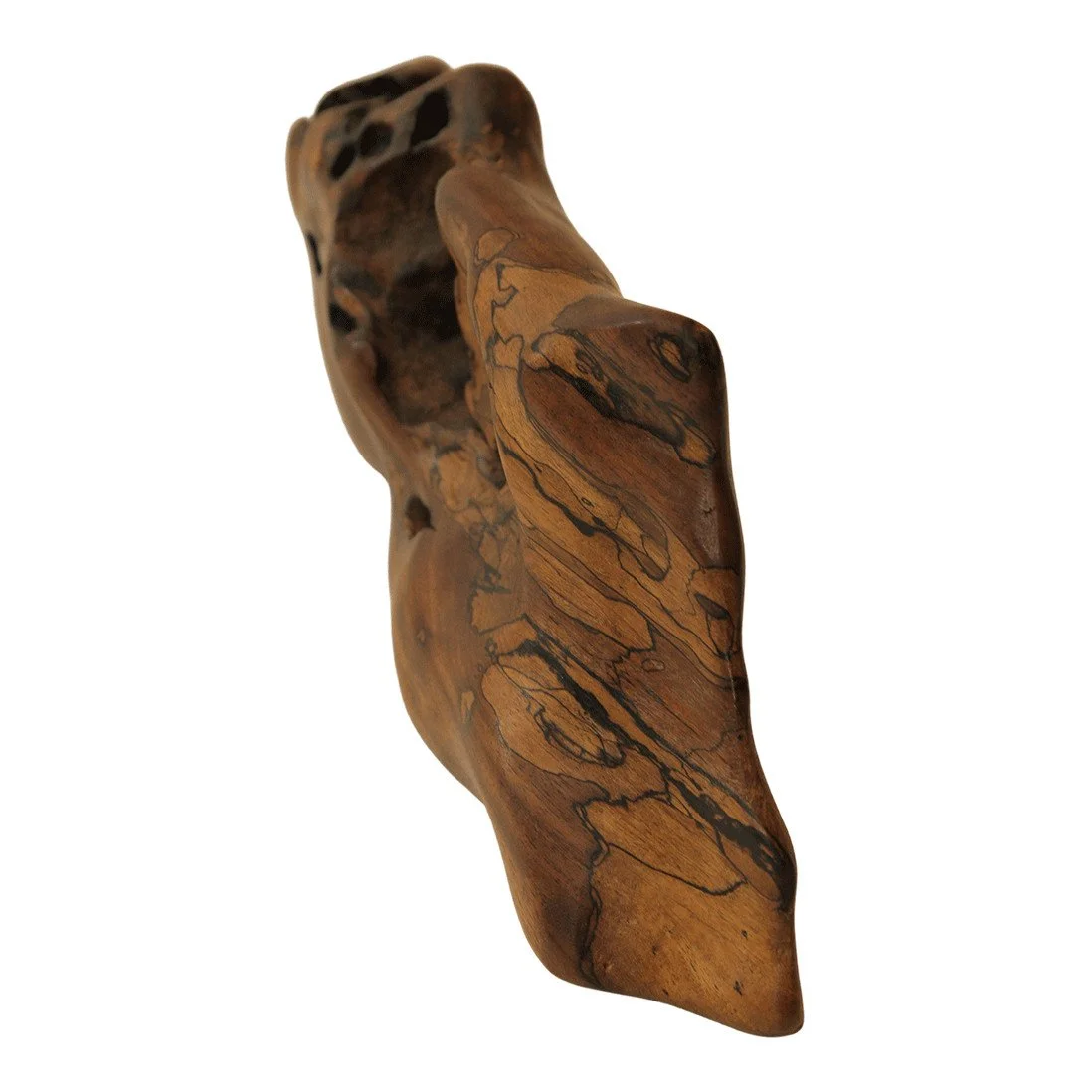 A carved wooden sculpture with smooth curves and a natural wood grain pattern.