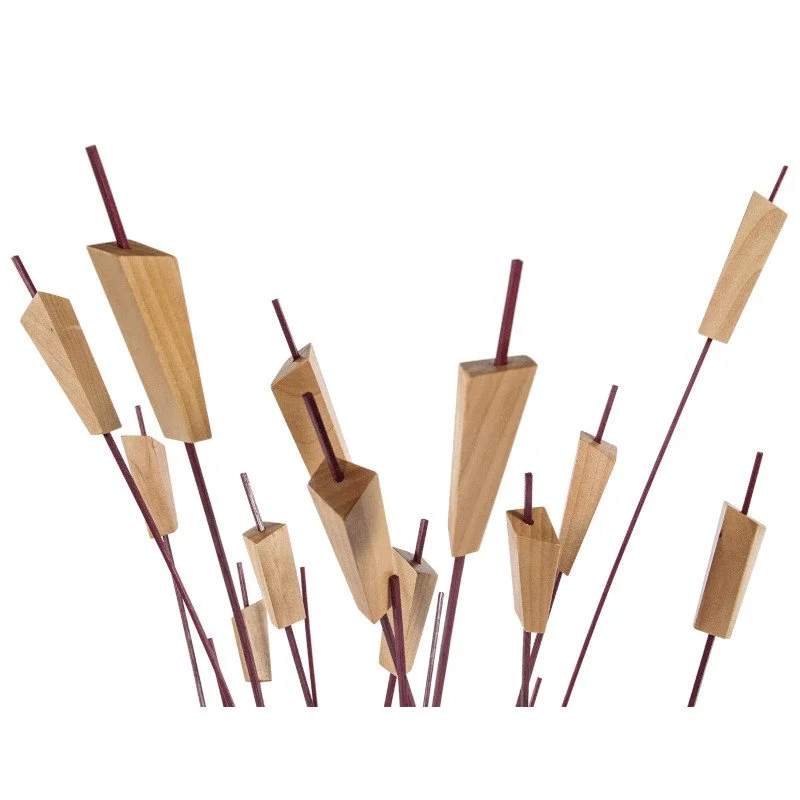 Decorative wood art resembling reeds.