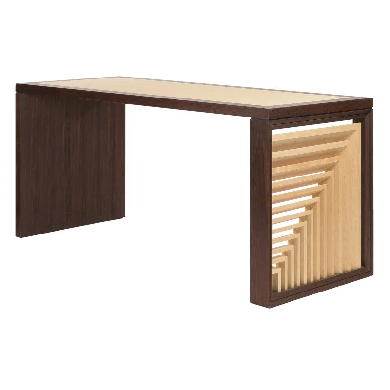 Custom writing desk with curly maple veneer top