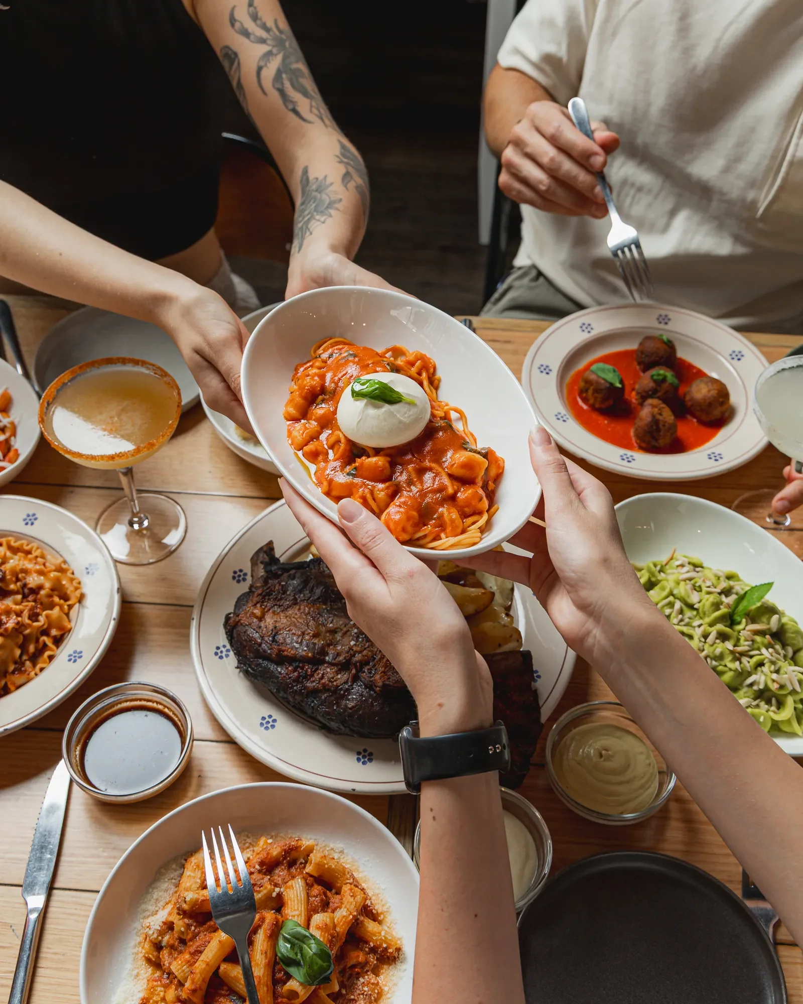 photo a spaghetti with burrata, homa made pasta at Alba, the best Italian Restaurant serving Pasta and Authentic Italian food in Newtown, Inner West