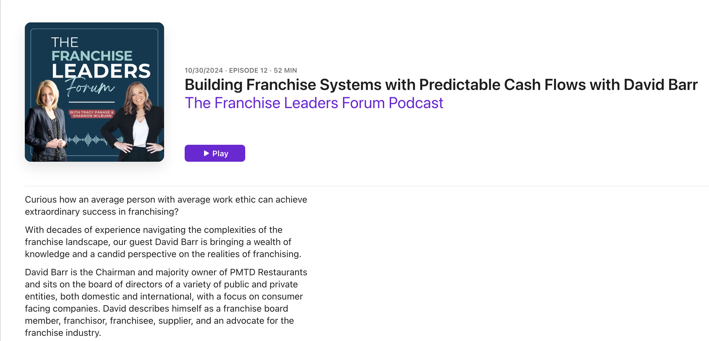 Building Franchise Systems with Predictable Cash Flows with David Barr