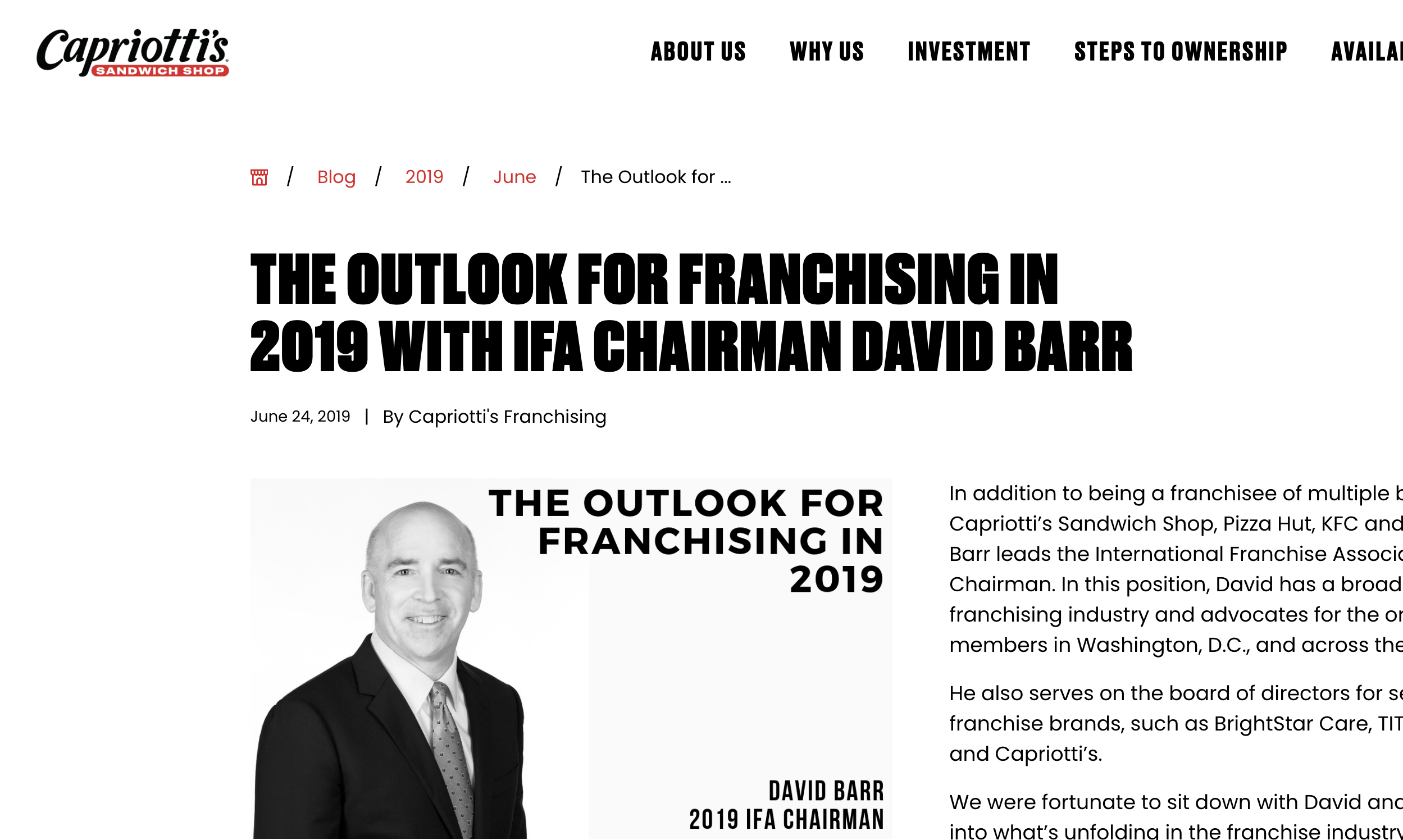 The Outlook for Franchising in 2019 with IFA Chairman David Barr