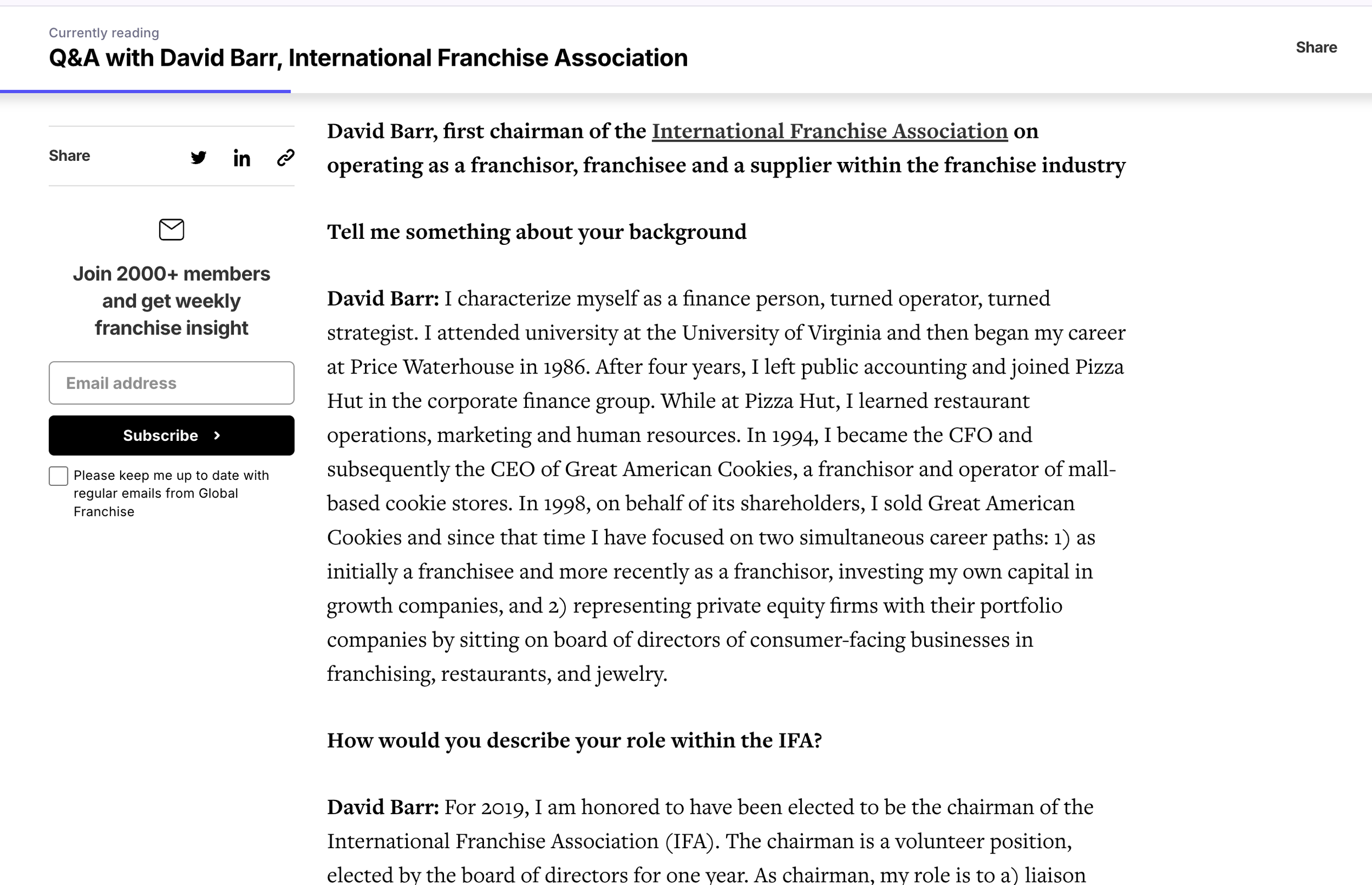 Q&A with David Barr, International Franchise Association