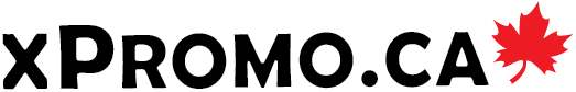 Text logo reading 'XPromo.ca' with a red maple leaf symbol.