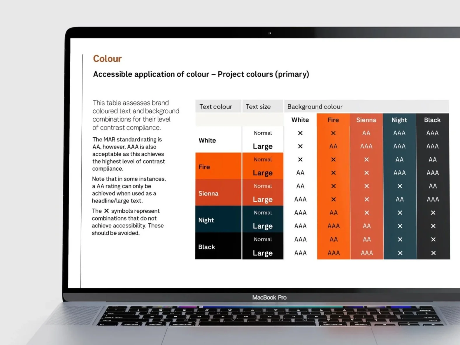 Accessibility guidance embedded within the brand guidelines