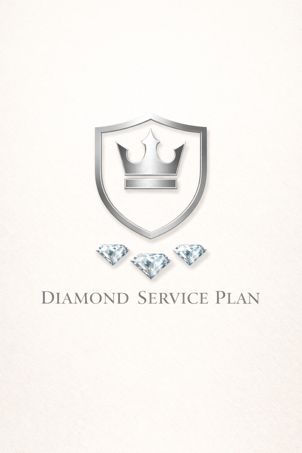 A logo featuring a shield with a crown inside, three diamonds below the shield, and the text 'Diamond Service Plan' underneath, set against a light background.