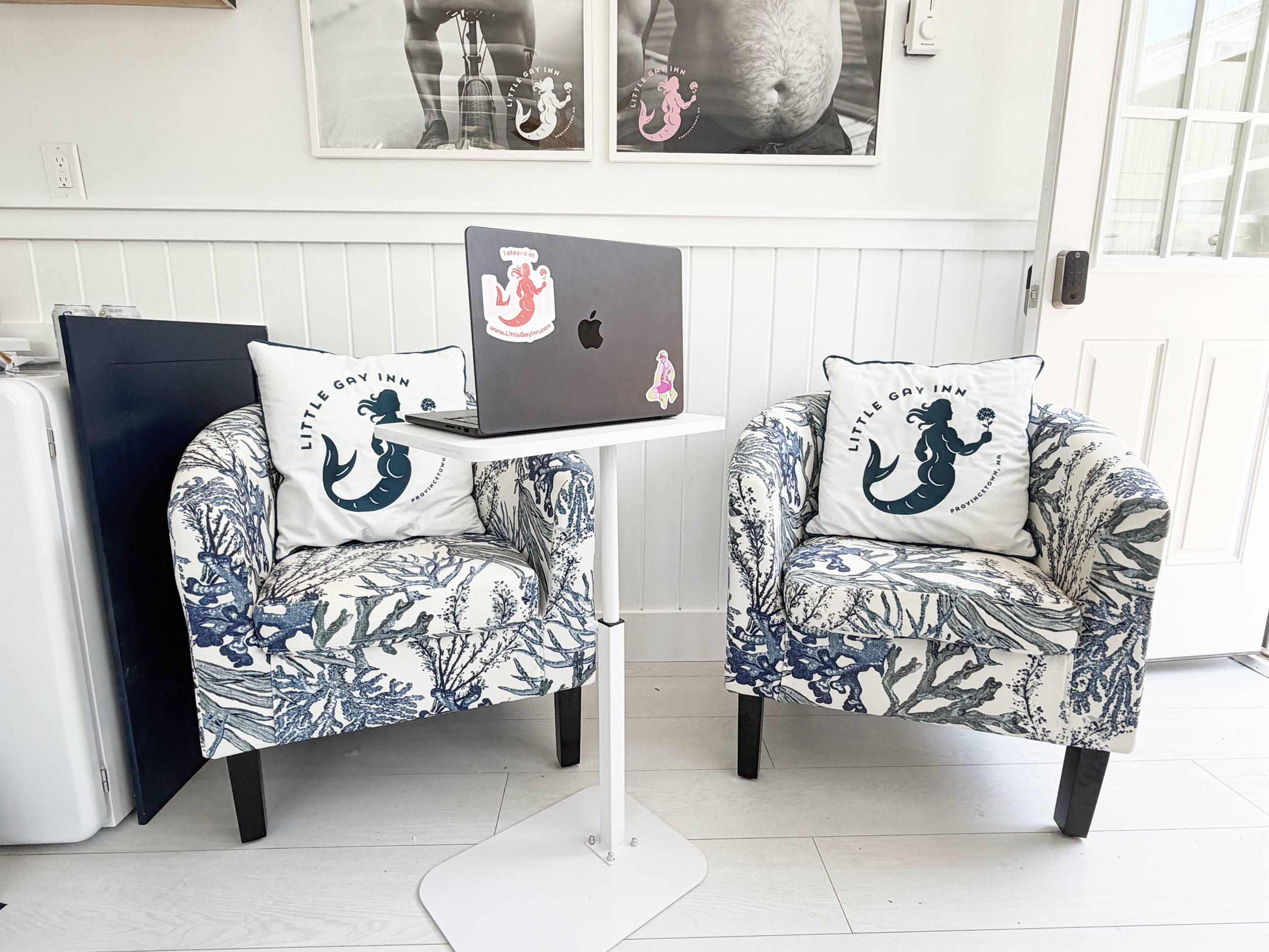 A side table that doubles as a desk for those who those whom want to remote work from Provincetown.