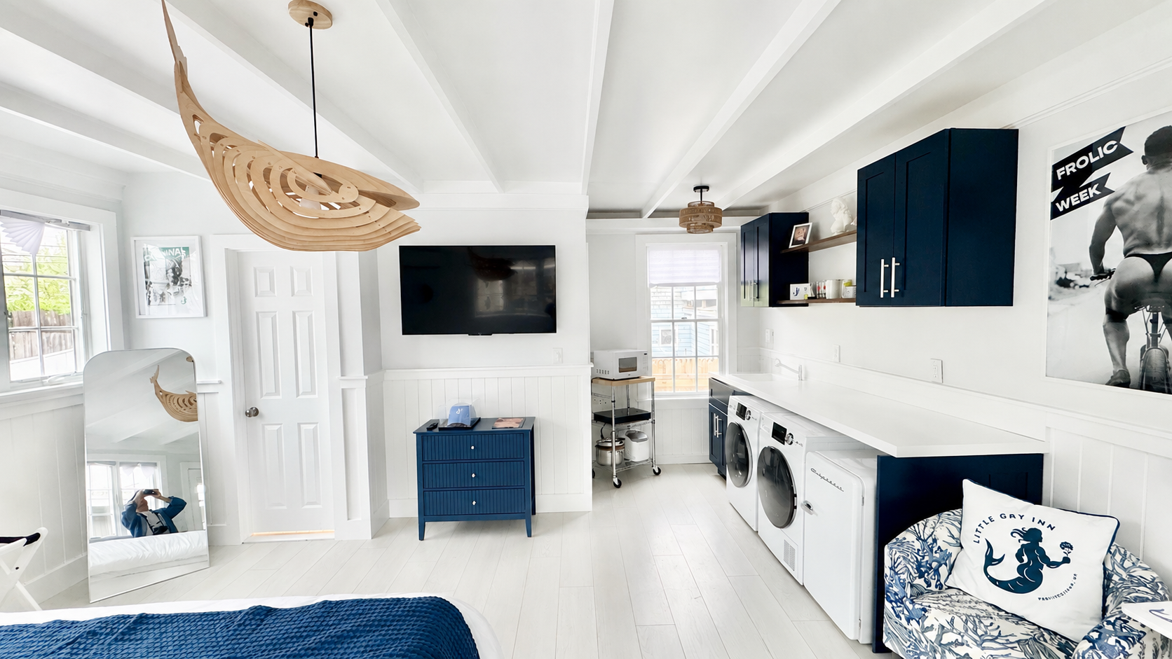 Little Gay Inn has a washer, dryer, full length mirror, Casper memory foam mattress and pillows. Its ready for you.