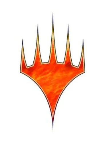 Logo for the Trading Card Game Magic: The Gathering with a stylized flame resembling a claw mark, in orange and red with a black outline.