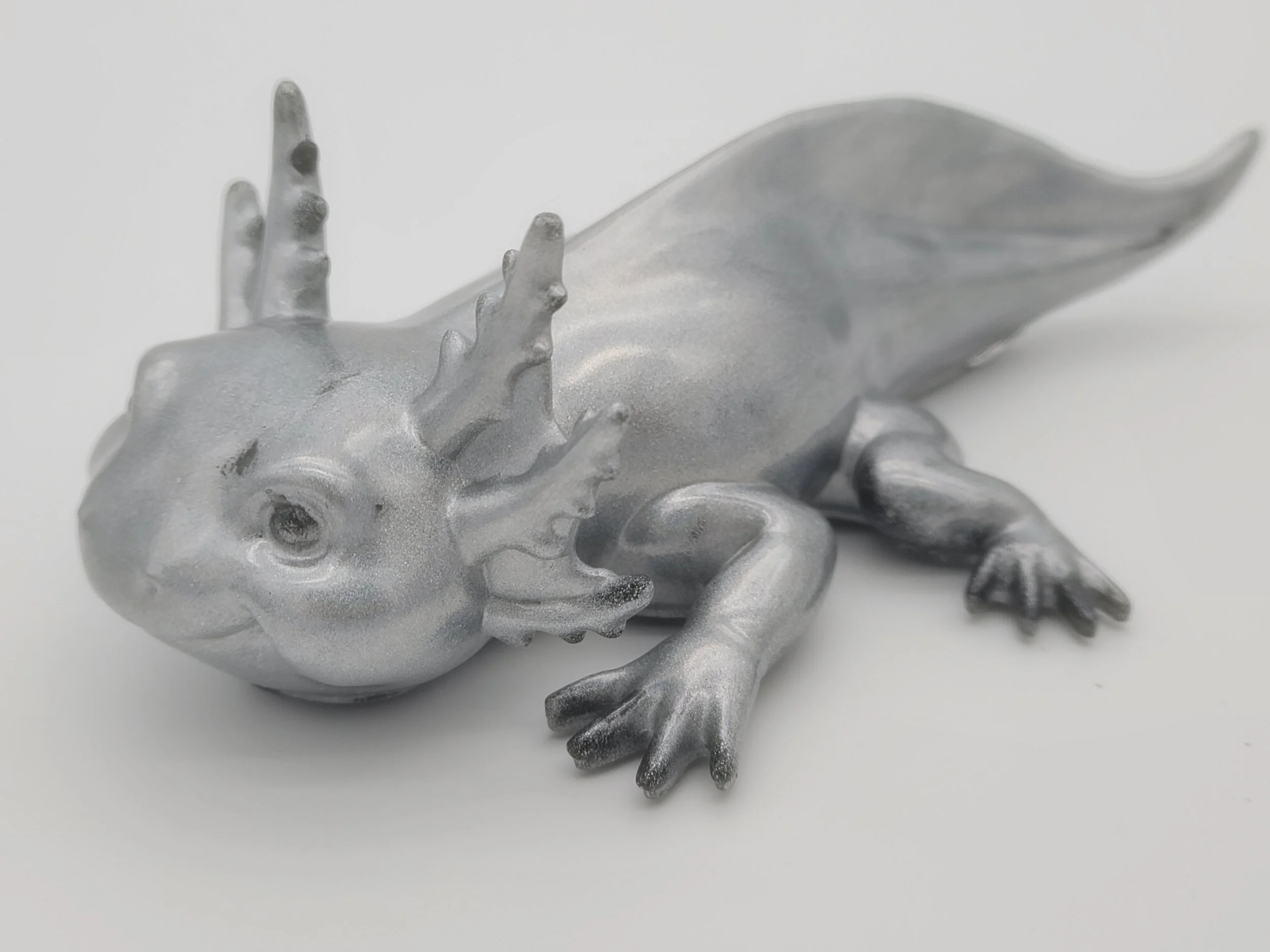 Elegant Chrome Epoxy Resin Axolotl Figurine