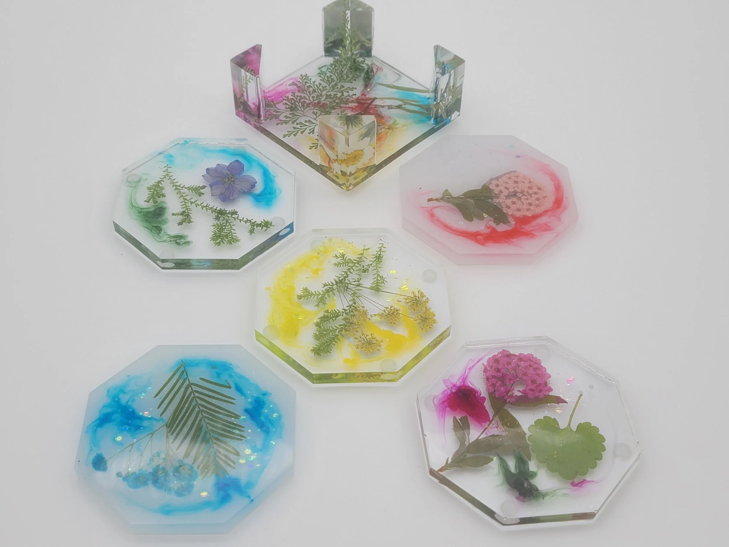 Elegant Floral Epoxy Resin Coaster Set