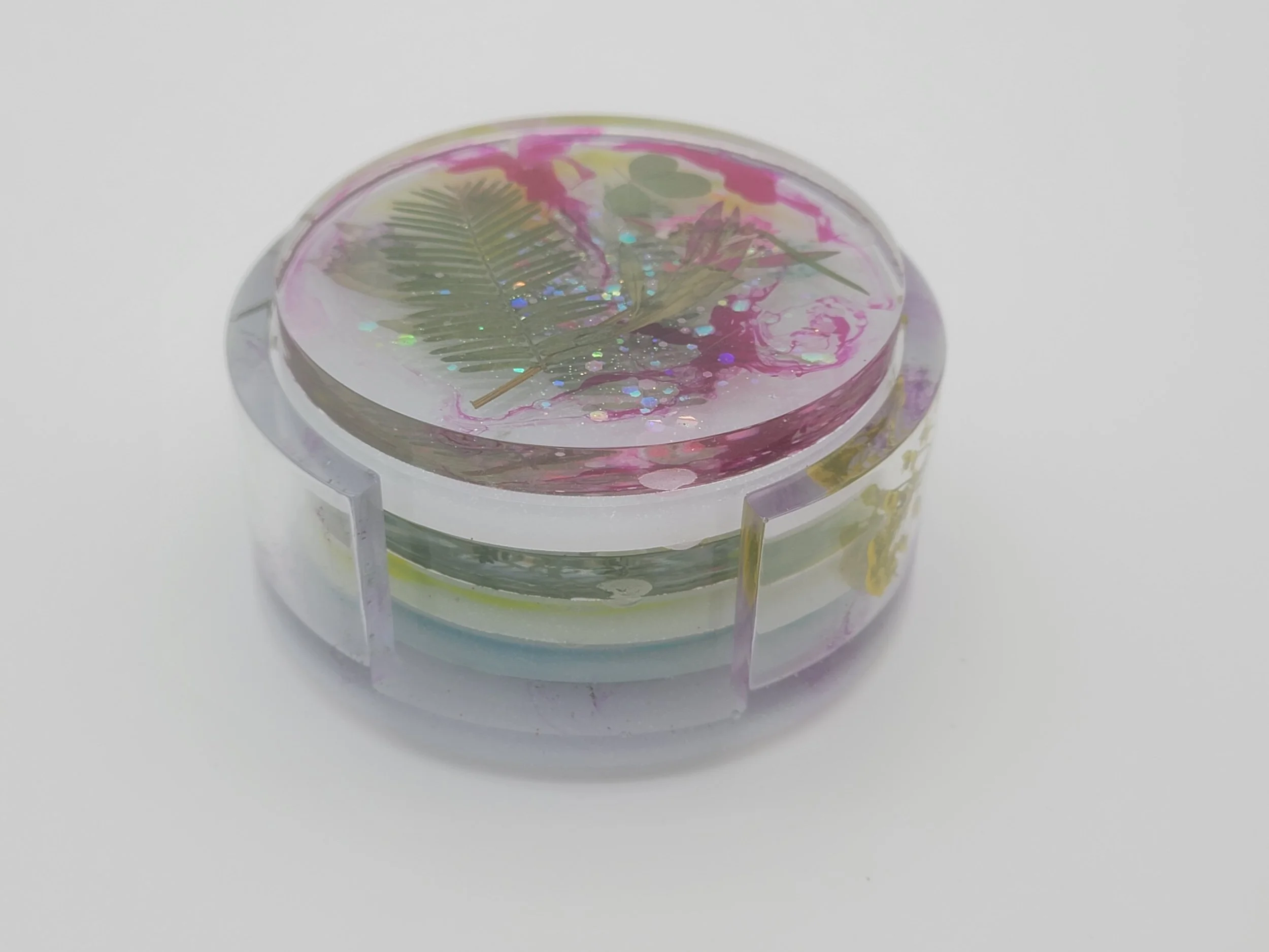 Elegant Floral Epoxy Resin Coaster Set