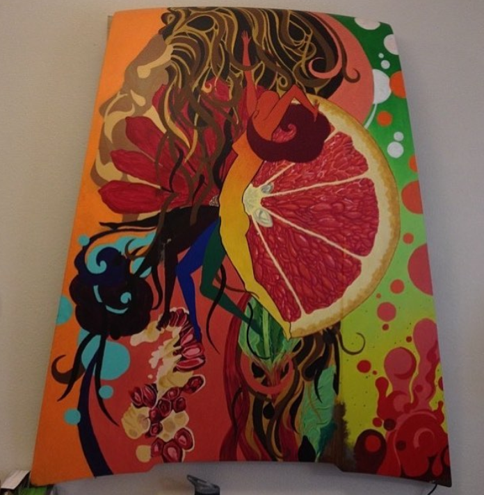 Acrylic on 1960's Porsche hood. "sign of the times"