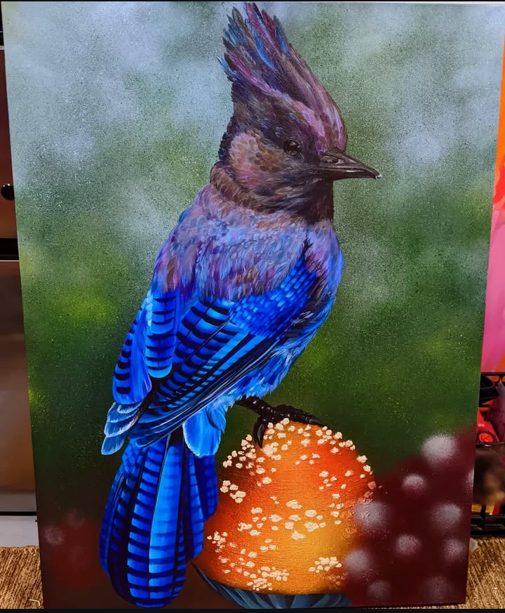 3'x4' mixed media, acrylic and aerosol on Canvas "stellars Shrooms"