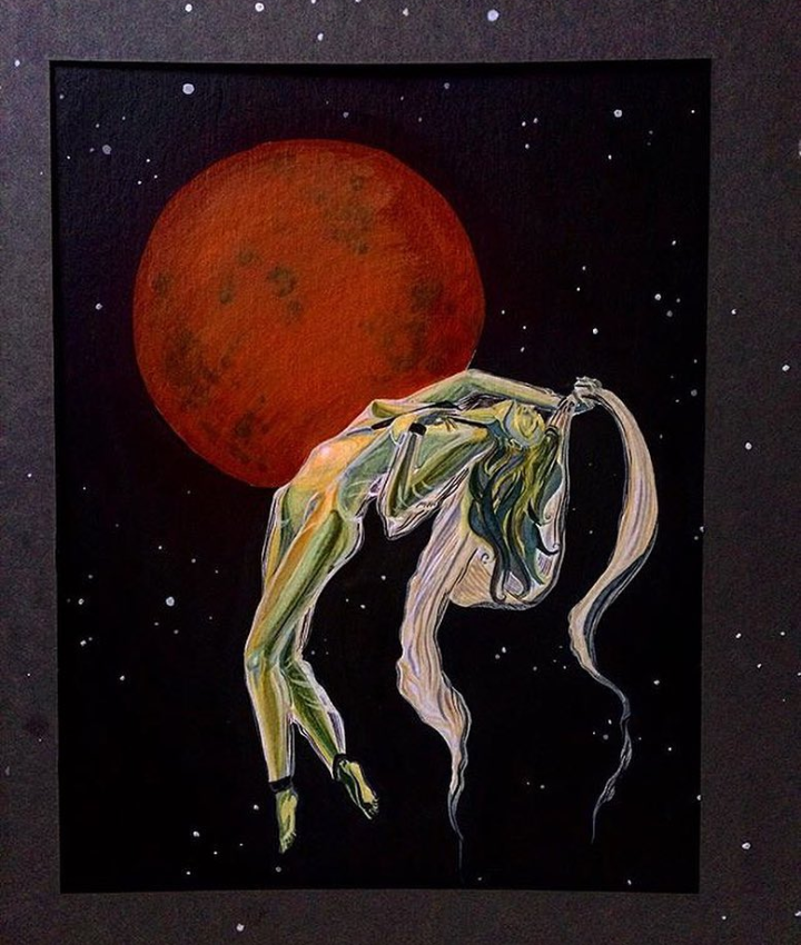 12"x14" acrylic and pen on paper. "floating falling"