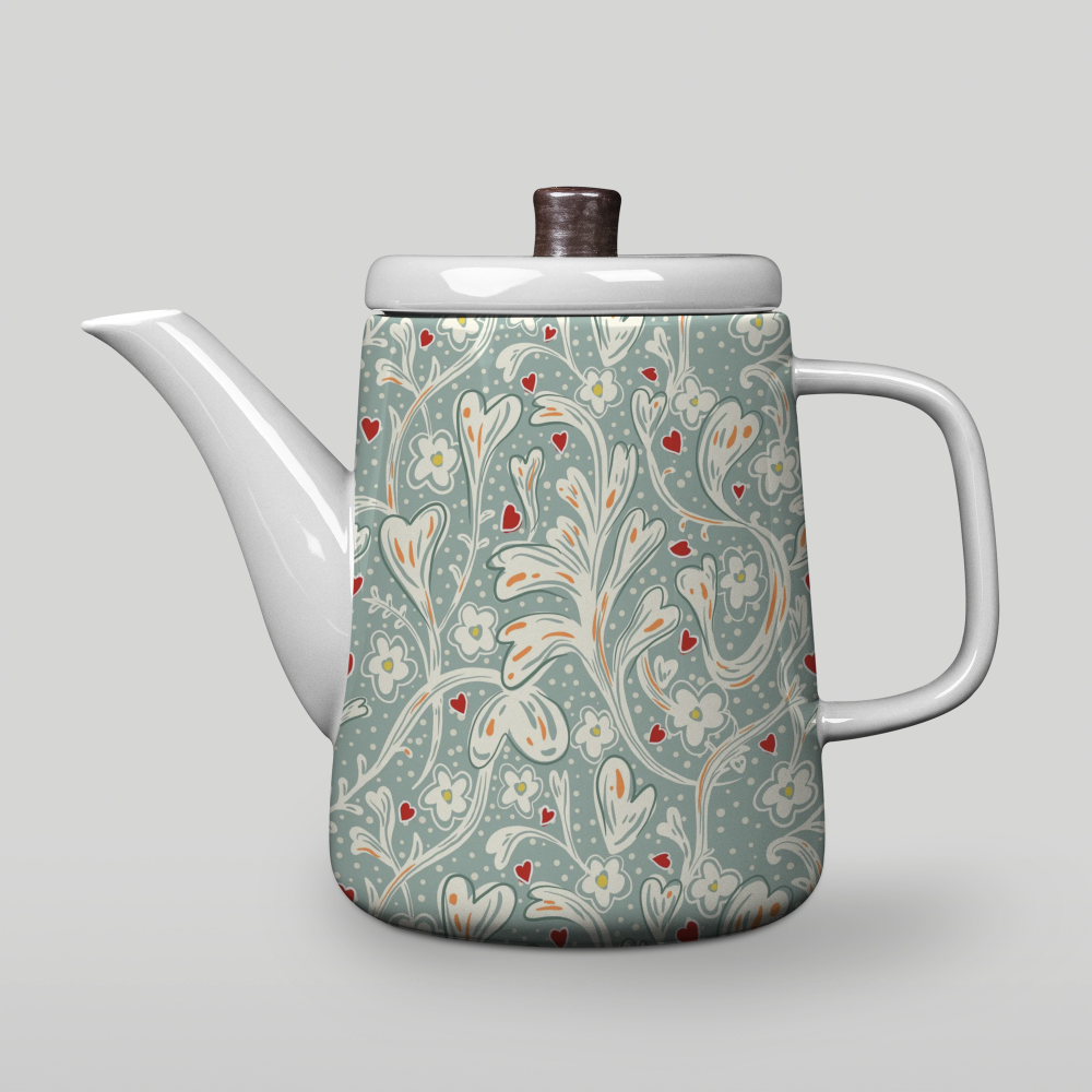 Editable porcelain kettle  with blue peacock pattern.png