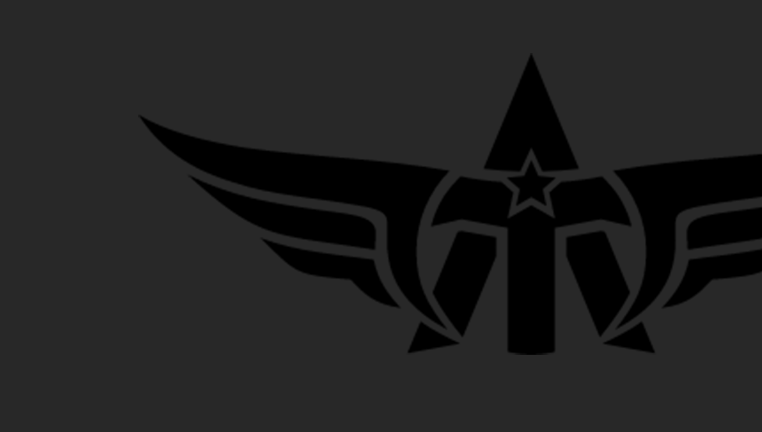 A black and gray logo with wings, a star, and a circular design in the center.