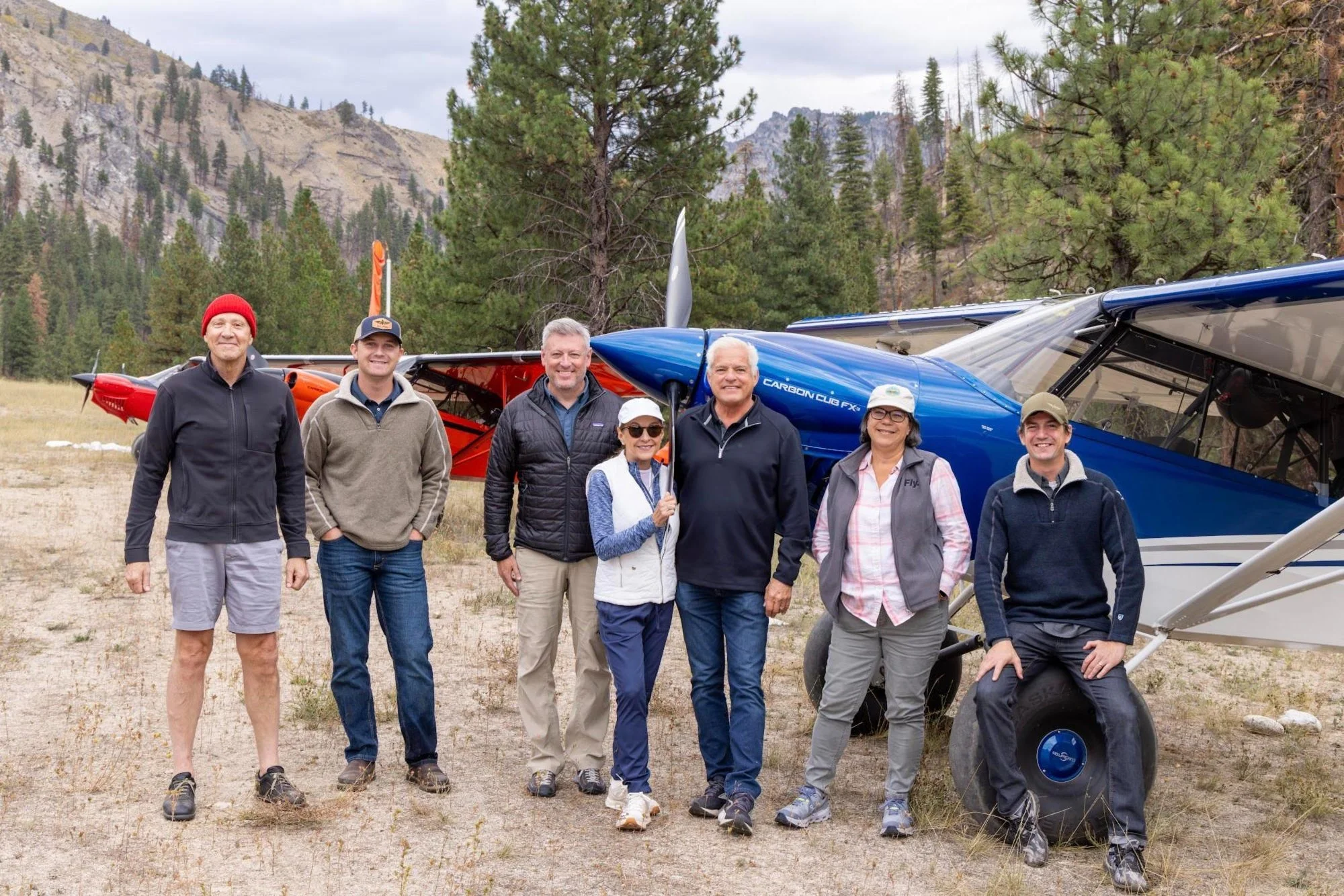 A group with TacAero airplanes on a backcountry airstrip in Idaho