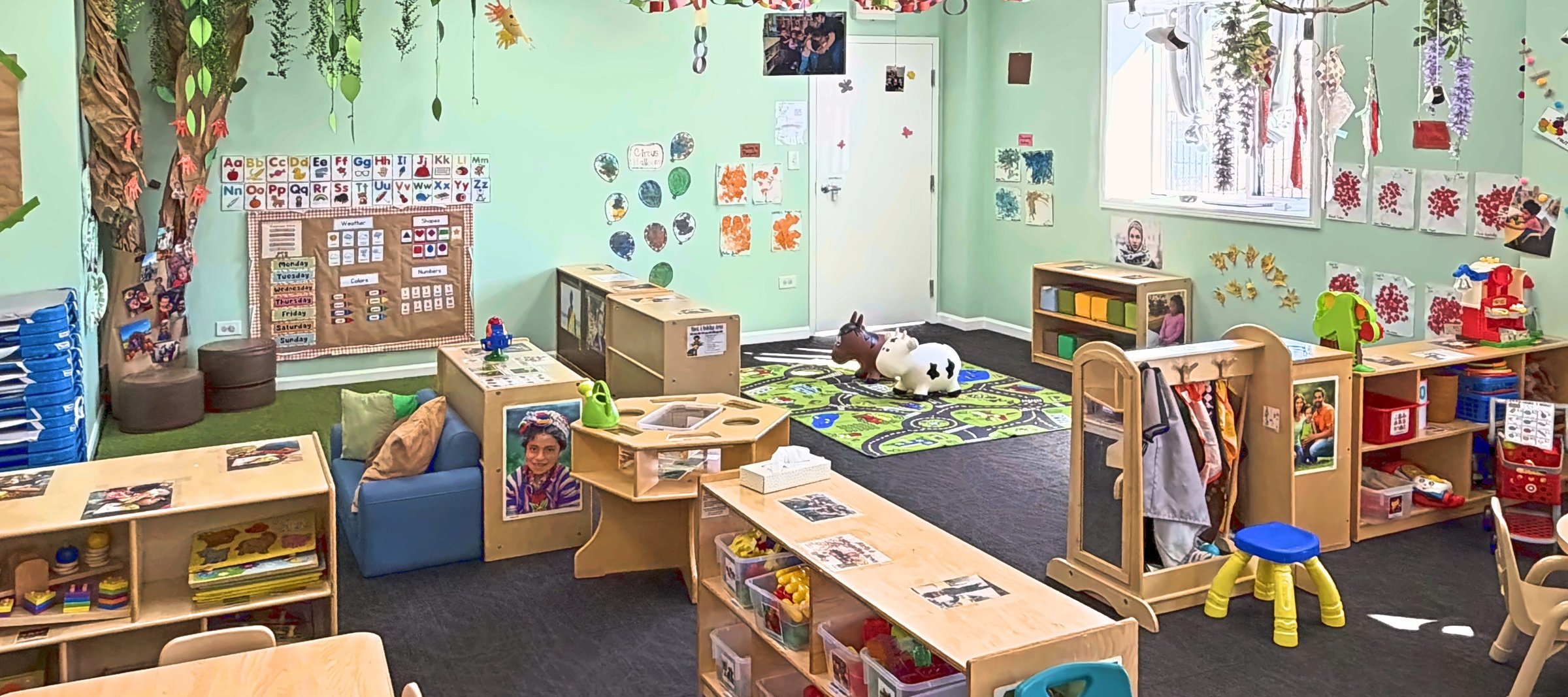 Bright preschool classroom with learning centers at Small World Learning Center in Melrose Park