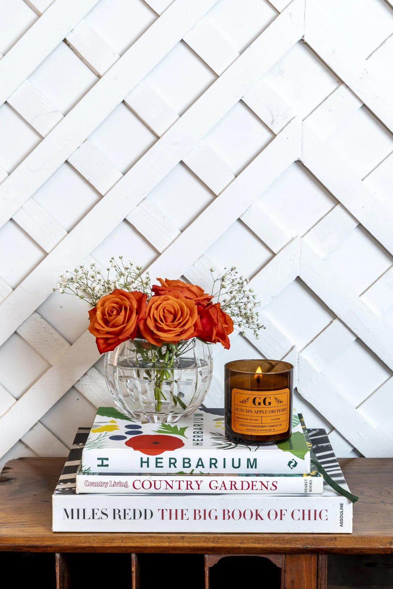 Styled commercial product photography for Gooch Gardener Candle Co.