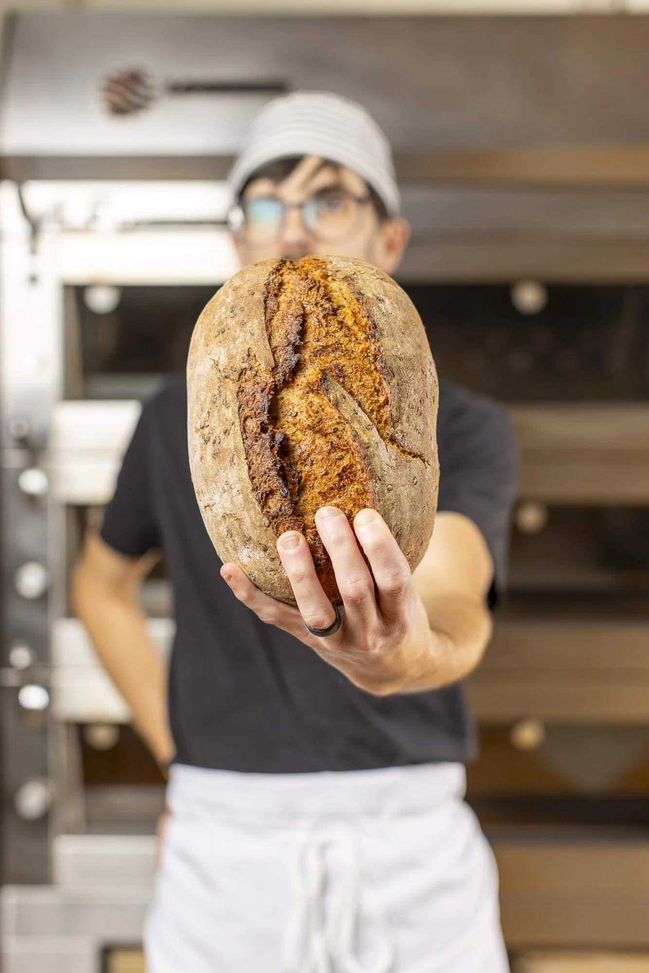 Portrait of baker Eric Gleason at Cou Cou Rachou in Charlottesville, Virginia.