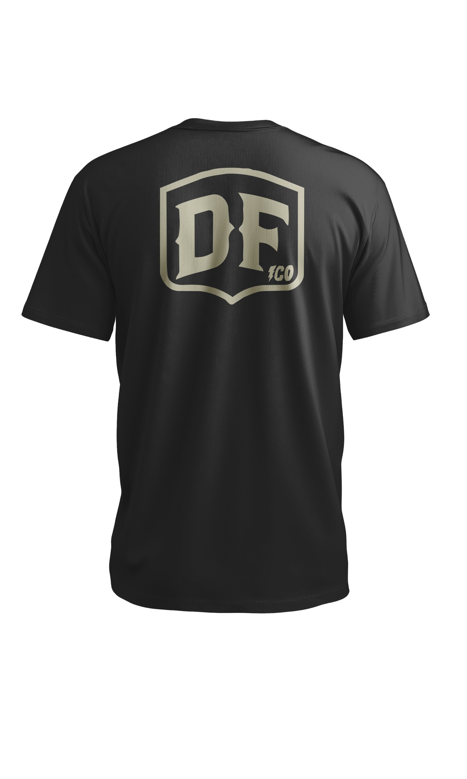 Dryfire House black t-shirt with DF1CO shield logo on the back — dry-fire training apparel