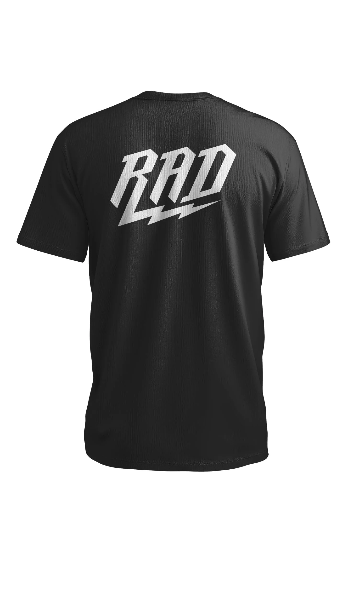 Dryfire House black t-shirt with RAD graphic and lightning bolt design on the back — dry-fire training apparel