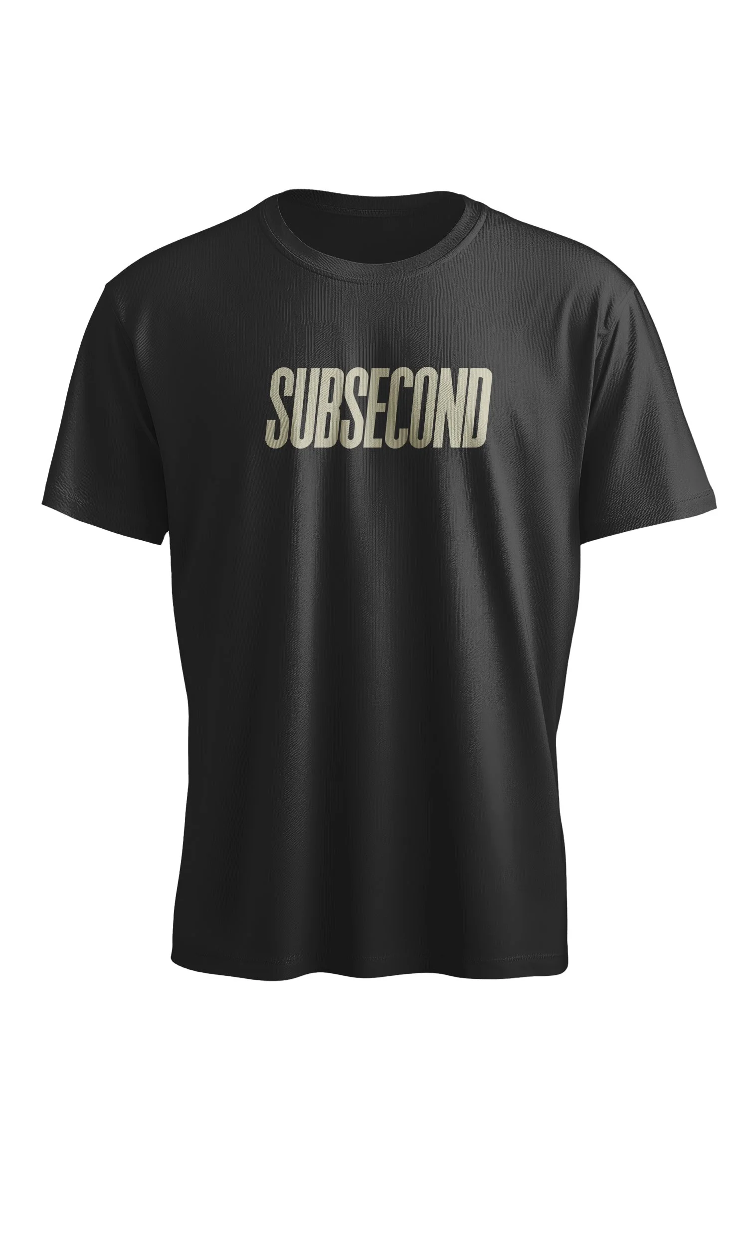 DRYFIRE HOUSE Black T-shirt with the word 'SUBSECOND' printed in bold, cream-colored letters on the front.