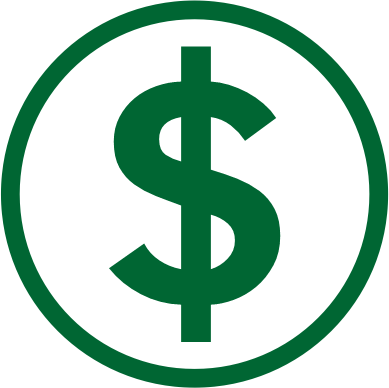 Green dollar sign inside a white circle with a green outline.