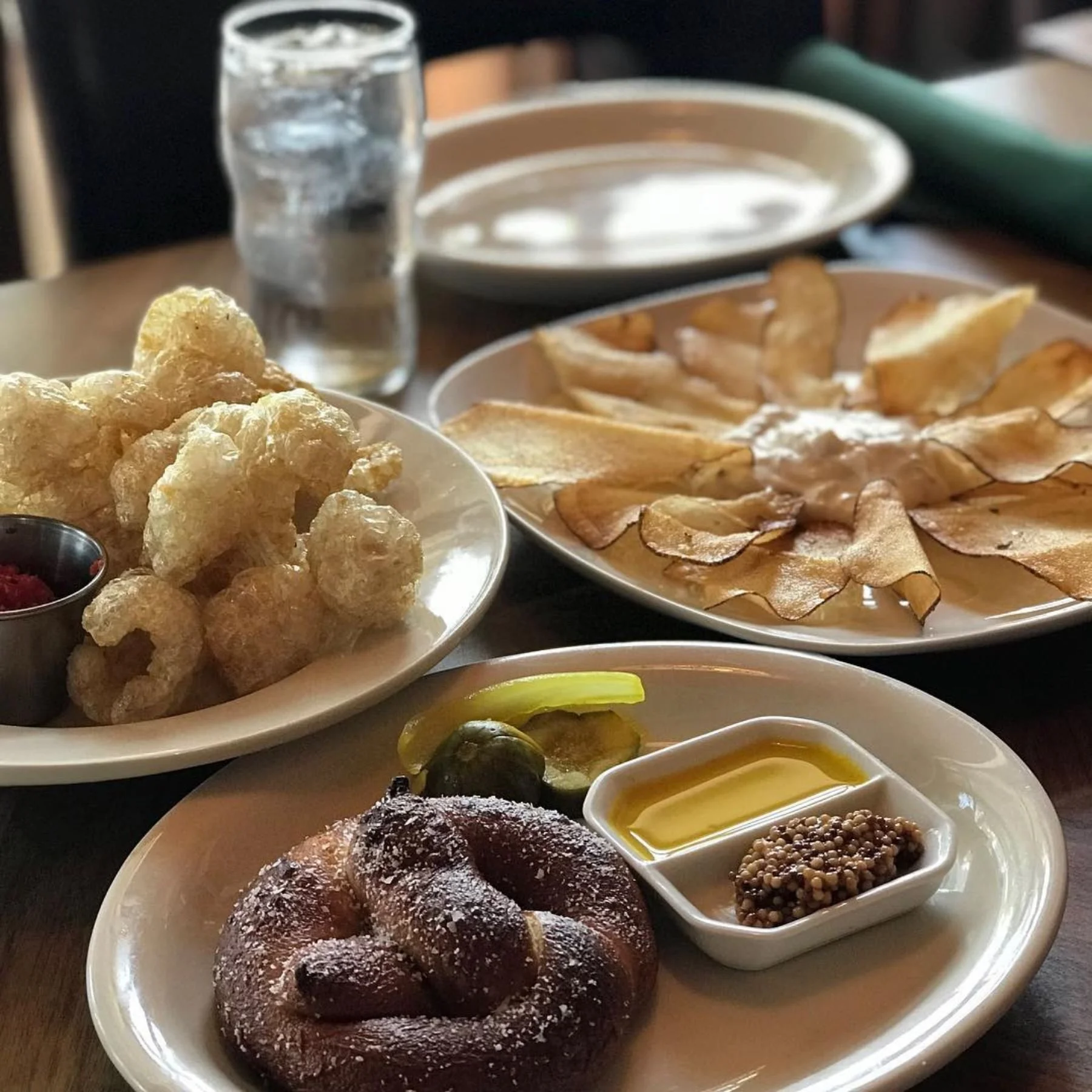 Soft pretzel appetizer styled for a brewery patio