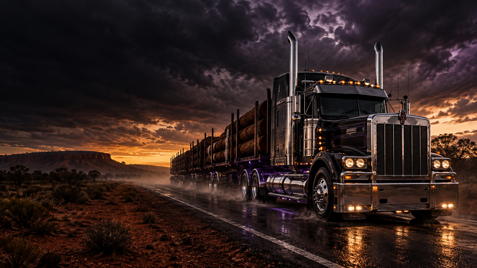 Old-school Australian logging truck at night — Black Duck Cartel Clothing Co.
