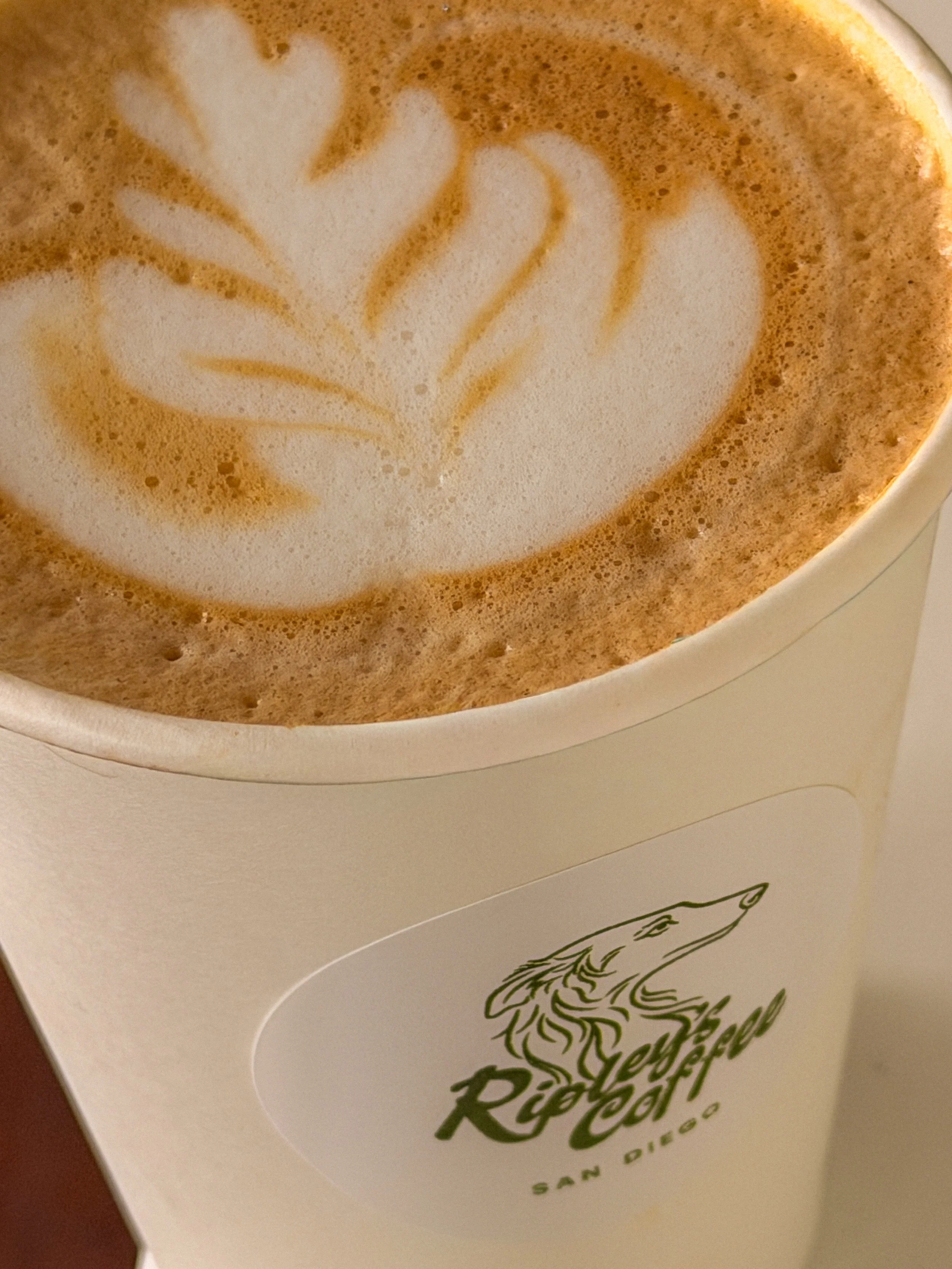 Latte art from Ripley's Coffee catering and cart in San Diego
