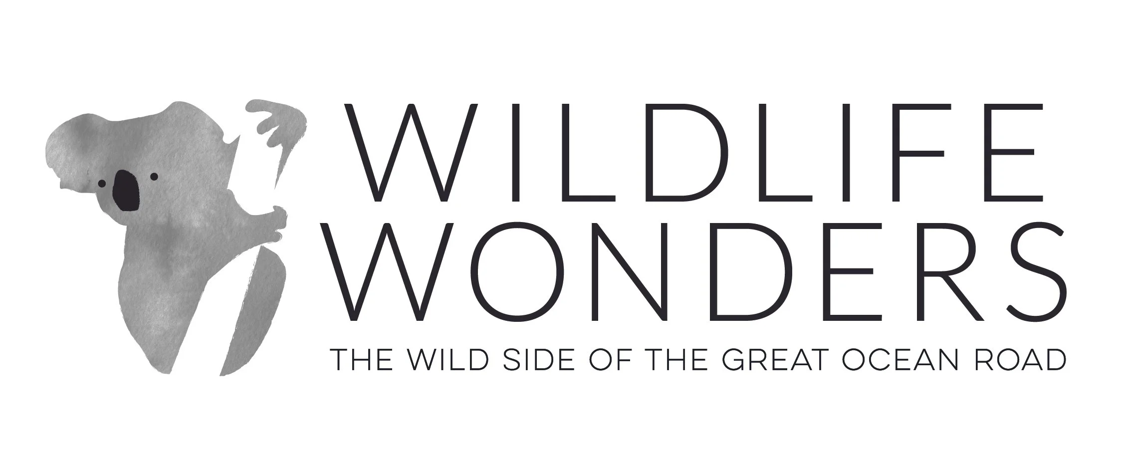 Wildlife organization logo with a watercolor koala illustration and the text 'Wildlife Wonders: The Wild Side of the Great Ocean Road'.