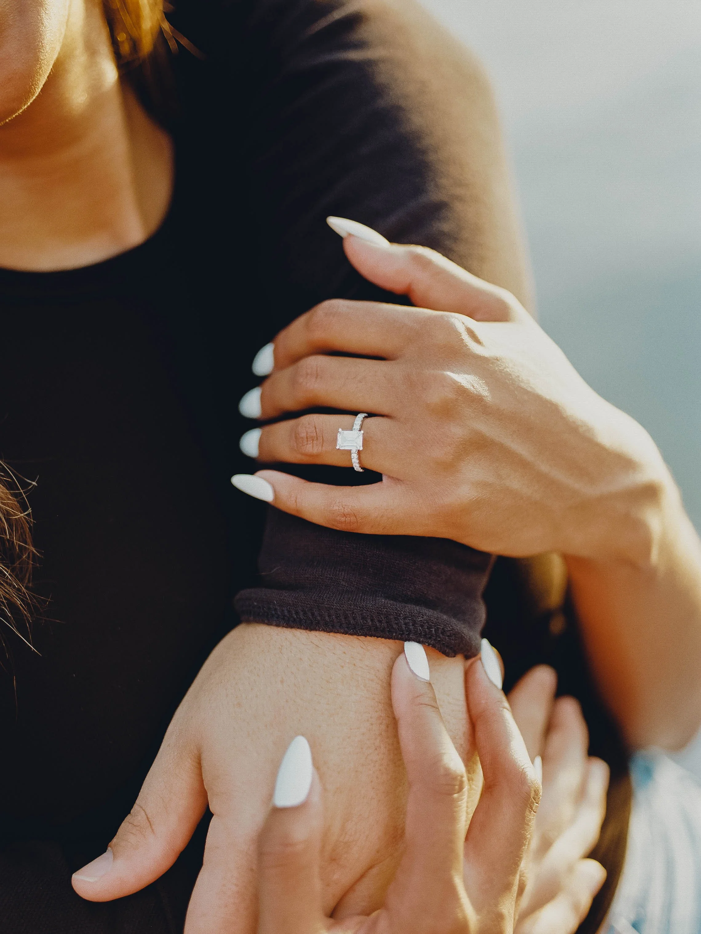 engagement ring couples session pose