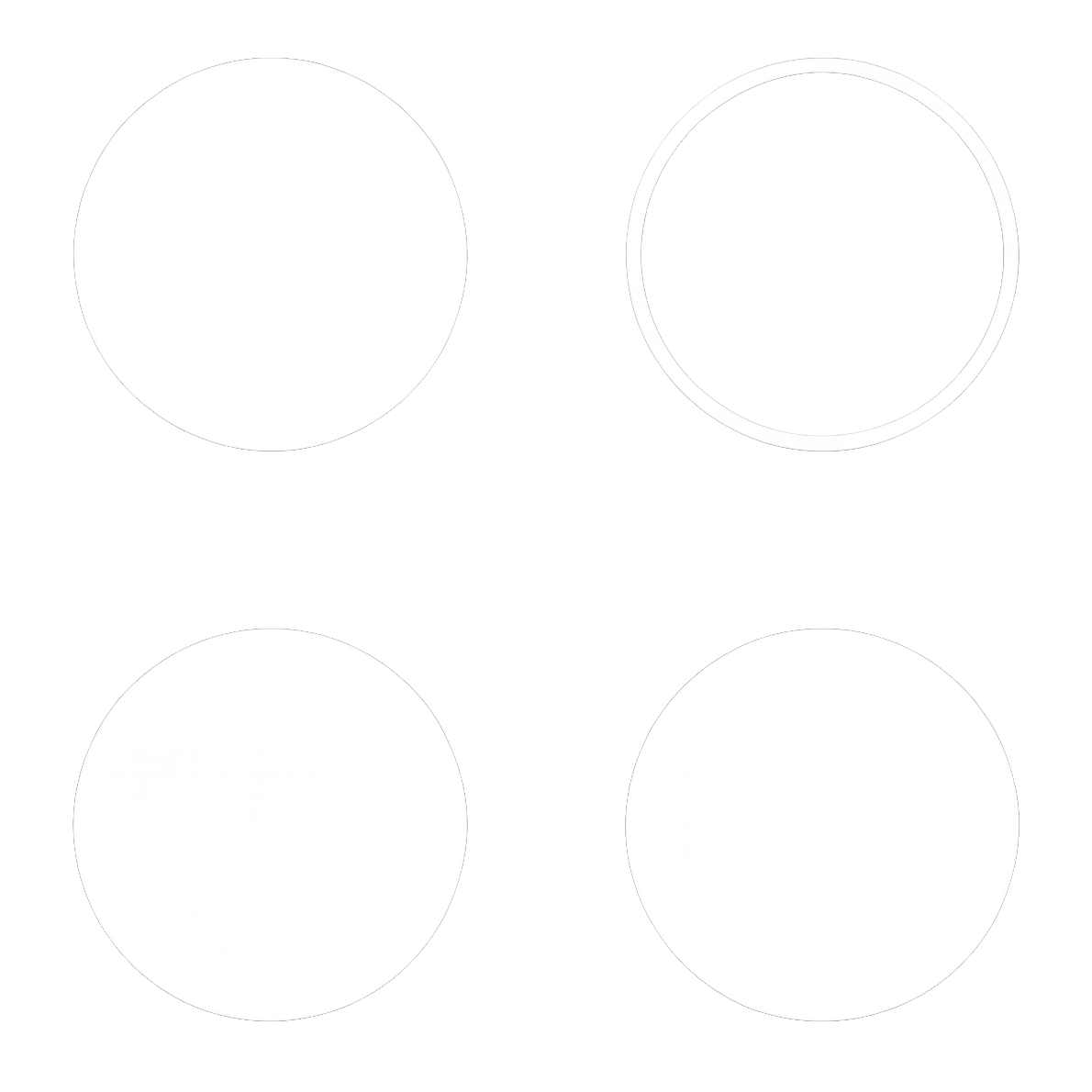 Four circles, with the top right circle outlined and filled with black, the other three are white, set on a black background.